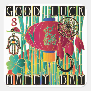 Mah Jongg Good Luck Happy Day Vierkante Sticker