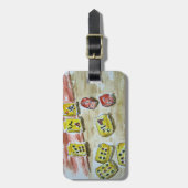 Mah Jongg (mahjong) Bagagelabel met lederen riem (Voorkant verticaal)