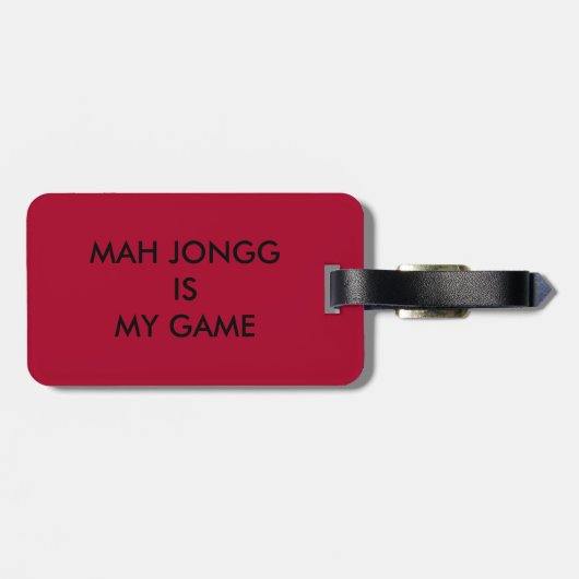 Mah Jongg (mahjong) Bagagelabel met lederen riem (Achterkant horizontaal)