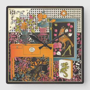 Mah Jongg Oranje Table Vierkante Klok