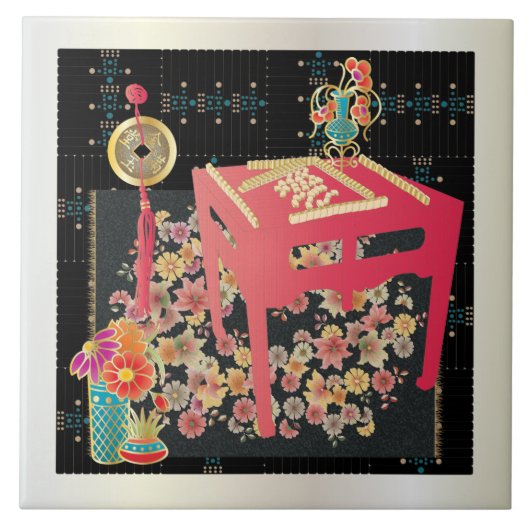 Mah Jongg Red Table Tegeltje (Voorkant)