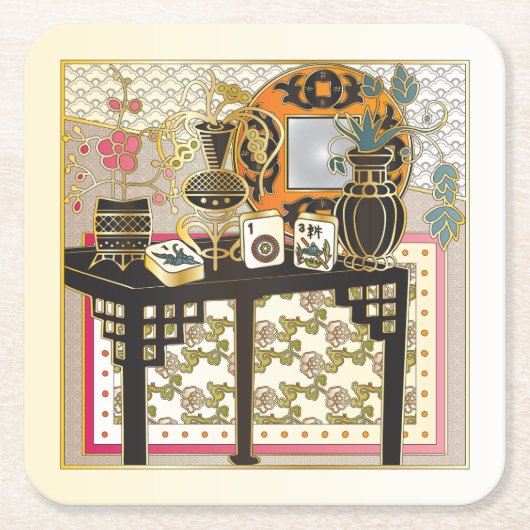 Mah Jongg Table Vierkante Kartonnen Onderzetter (Voorkant)