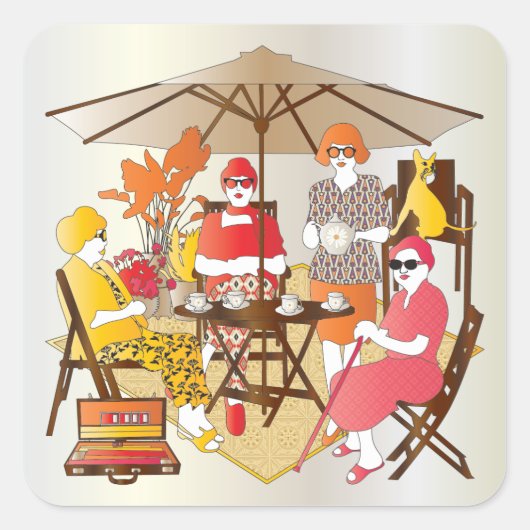 Mah Jongg Tea Party Vierkante Sticker (Voorkant)