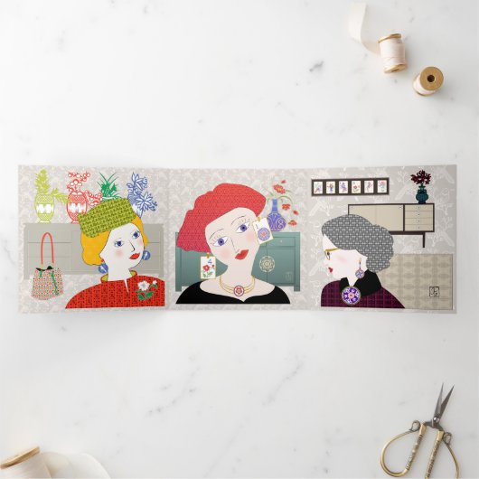 Mah Jongg, trois cartes pour dames (Intérieur)