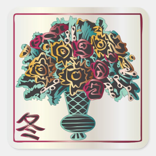 Mah Jongg Winter Vase Vierkante Sticker (Voorkant)
