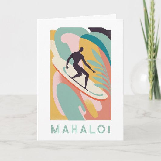 Mahalo carte de remerciements, design de surfer (Devant)