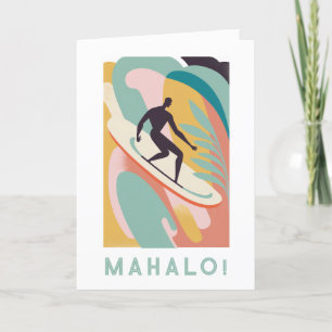Mahalo carte de remerciements, design de surfer