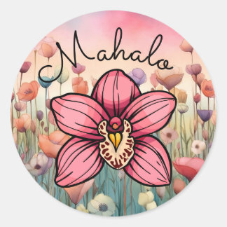 Mahalo Dank je orchidee ventilator Ronde Sticker