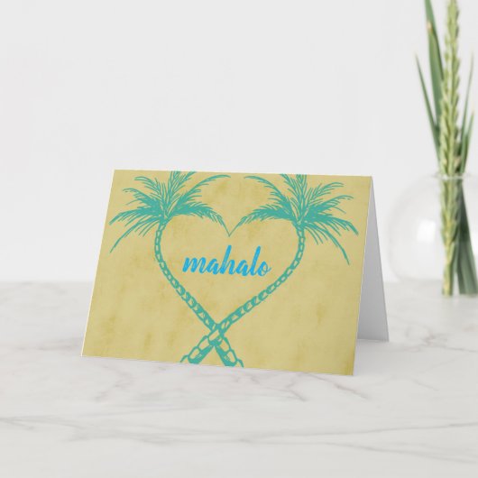 "Mahalo" Palm Trees Heart Hartelijk dank Bedankkaart (Voorkant)