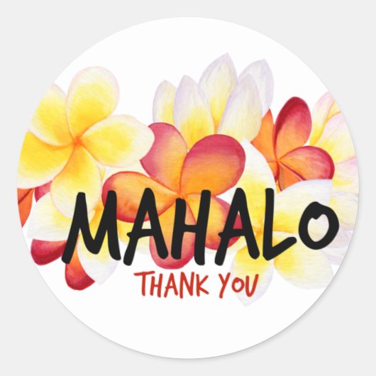 Mahalo Plumeria Ronde Sticker (Voorkant)