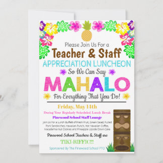 Mahalo Teacher Appreciation Personeel Uitnodiging