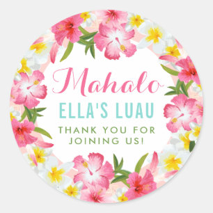 Mahalo Tropisch Roze Bloemen Lei Dank u Ronde Sticker