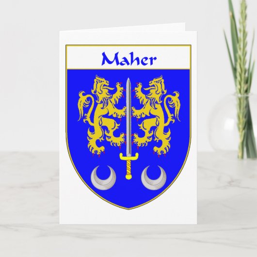 Maher Coat of Arms/Family Crest Feestdagen Kaart (Voorkant)
