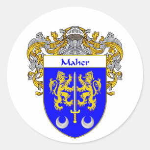Maher Coat of Arms (Mantled) Ronde Sticker