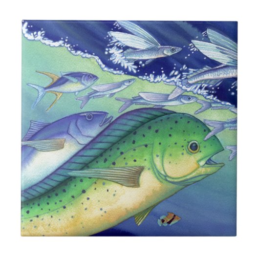 Mahi Mahi (Dolphin Fish) die vliegende vis achterv Tegeltje (Voorkant)