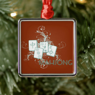 mahjong blauw metalen ornament