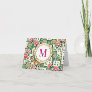 Mahjong Chinoiserie Floral Monogram Personalized Bedankkaart