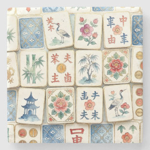 Mahjong Chinoiserie Tegels Waterverf Bloemen Vogel Stenen Onderzetter