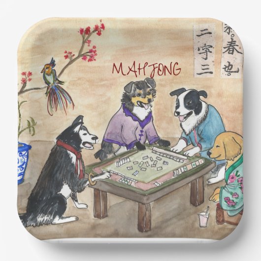 Mahjong Dogs - Papieren Bordje (Voorkant)