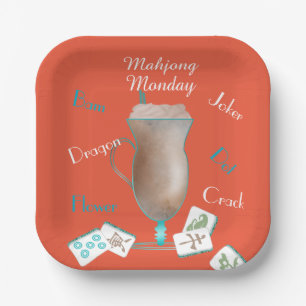 Mahjong- en koffiefeest papieren bord