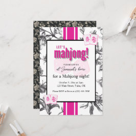 Mahjong-feestuitnodiging, zwart roze toile, tegels kaart
