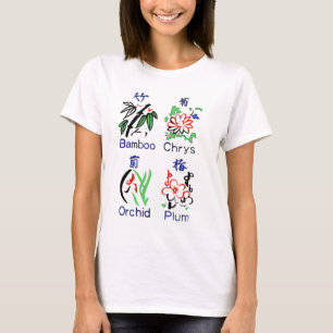 Mahjong Flower Suits, Blue, Red, Green, Black on W T-shirt