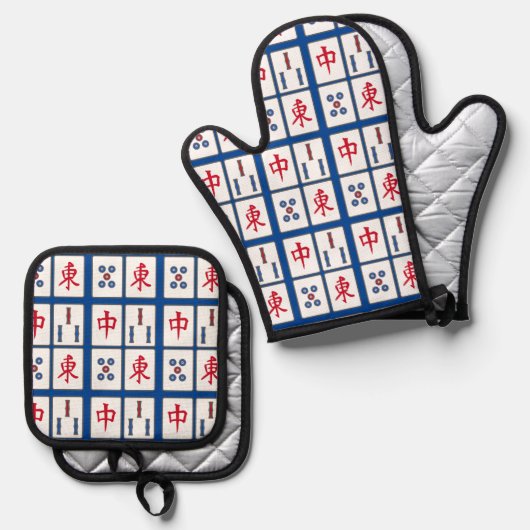Mahjong Game Tegels Design Ovenwant & Pannenlap Set (Voorkant / Achterkant)