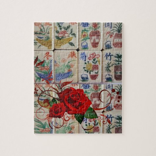 Mahjong Jigsaw Puzzle Red Rose Floral (Vertical)
