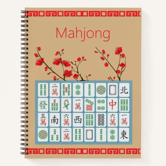 Mahjong Kersenbloesem Spiraal Notebook Notitieboek (Voorkant)