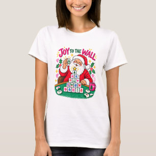 Mahjong Kerst T-shirt Santa Joy to the Wall Roze