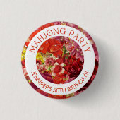 Mahjong Party Bold Bloemen Custom Ronde Button 3,2 Cm (Voorkant)