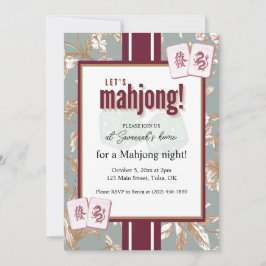 Mahjong Party Invitation, burgundy toile, tiles Kaart