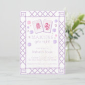 Mahjong Party Invitation, Paarse Roze Draak Tegels Kaart (Staand voorkant)