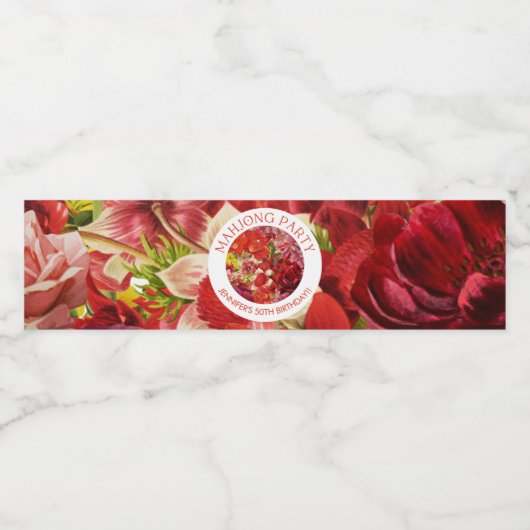 Mahjong Party Rich Bold Bloemen Custom Waterfles Etiket (Enkel label)
