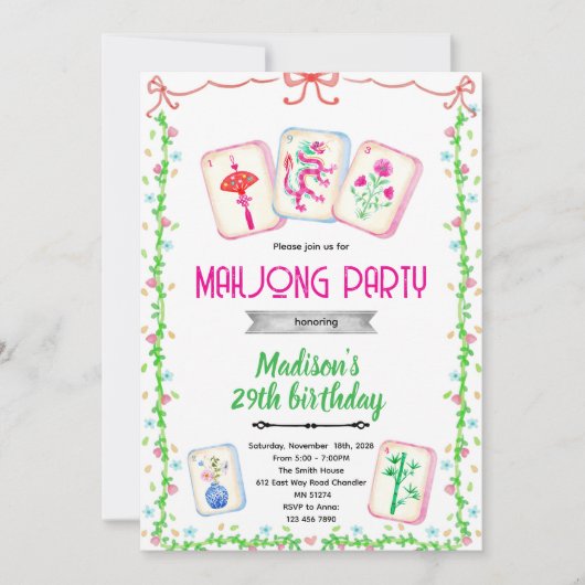Mahjong party theme invitation (Devant)