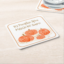 Mahjong Pumpkin Spice Season Watercolor Pumpkin Vierkante Kartonnen Onderzetter