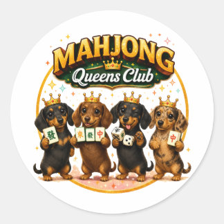 Mahjong Queens Club Schattige Dachshonden Ronde Sticker