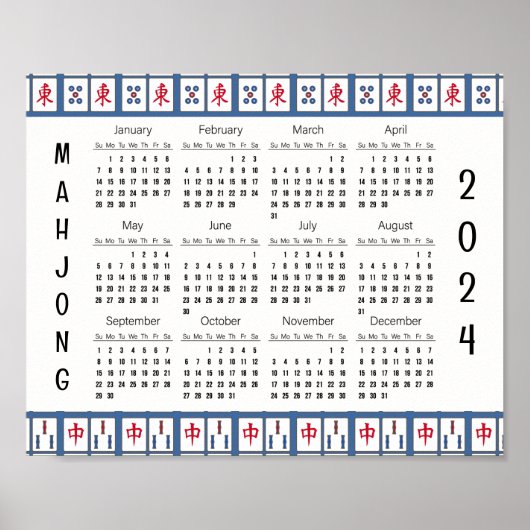 Mahjong spel Tegels 2024 Kalender Poster (Voorkant)