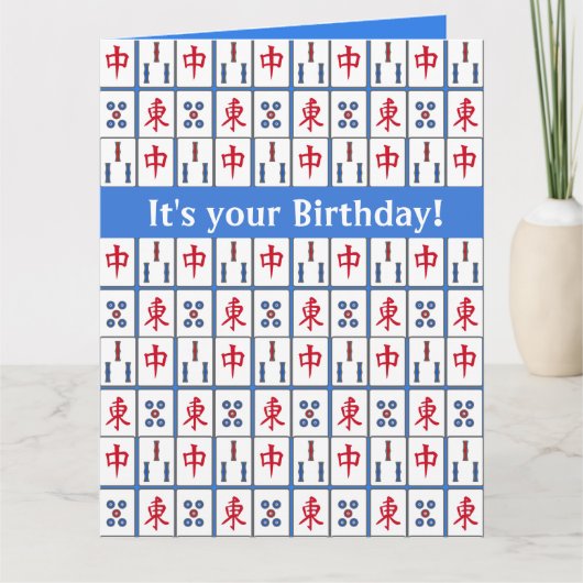 Mahjong-spelstenen ontwerp wenskaart kaart (Voorkant)