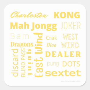 Mahjong sticker met gele woorden