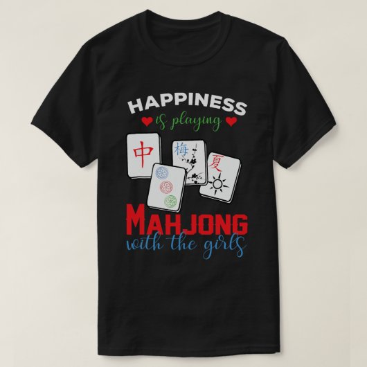 Mahjong T-shirt Happiness speelt Mahjong met de (Design voorkant)