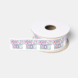 Mahjong Tegels #1 Ontworpen voor 1,5” Roze Groen B Grosgrain Lint