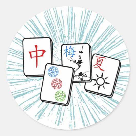 Mahjong Tegels Blue Ronde Sticker (Voorkant)