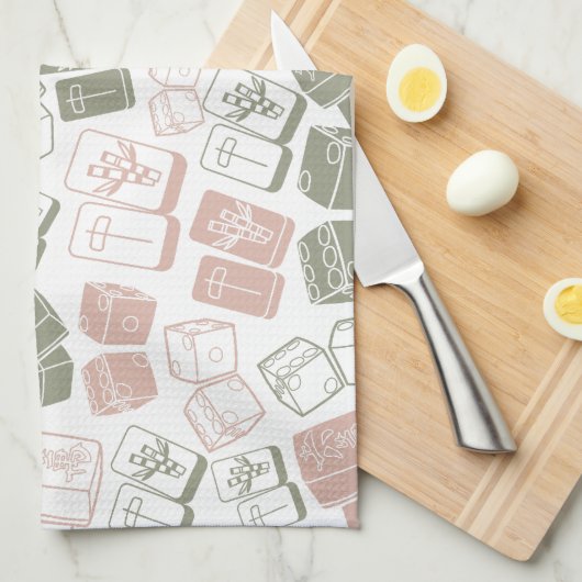 Mahjong tegels en dobbelstenen roze en groen theedoek (Quarter Fold)