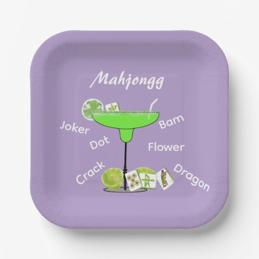 Mahjong Tegels en Margarita Paarse papieren Bord (Voorkant)