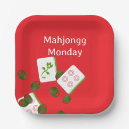 Mahjong Tegels en Olijven Papier Bord