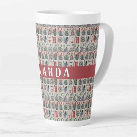 Mahjong Tegels Pattern Personalized Latte Mok (Rechterhoek)