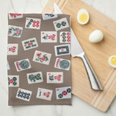 MahJong tegels (symbolen) op bruin Theedoek (Quarter Fold)