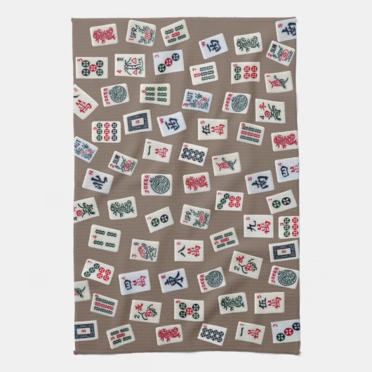 MahJong tegels (symbolen) op bruin Theedoek (Verticaal)