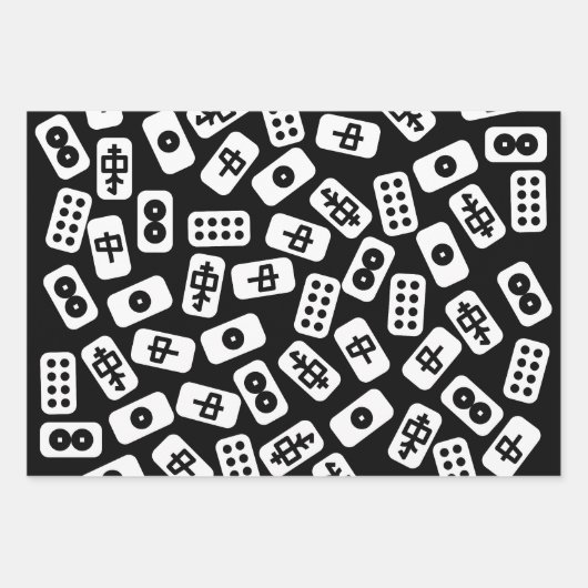 Mahjong tegels wit op roze, bruin en zwart inpakpapier vel (Voorkant 2)